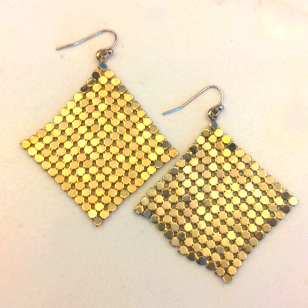 Gold Mesh Diamond Dangle Earrings